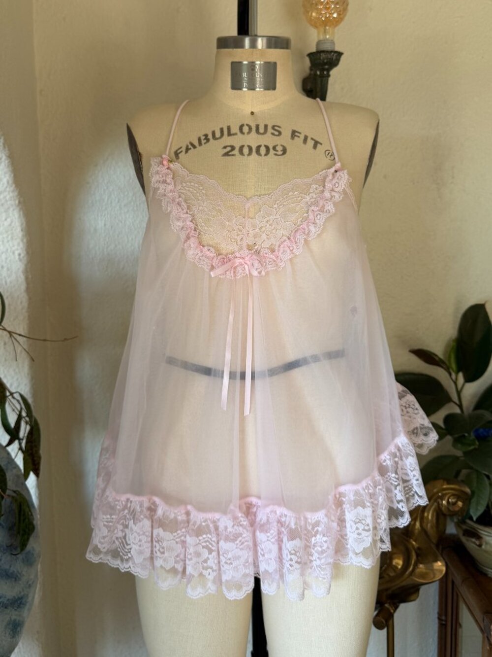 Vintage Sheer American Vintage Pink Babydoll Lace Trim Camisole VTG